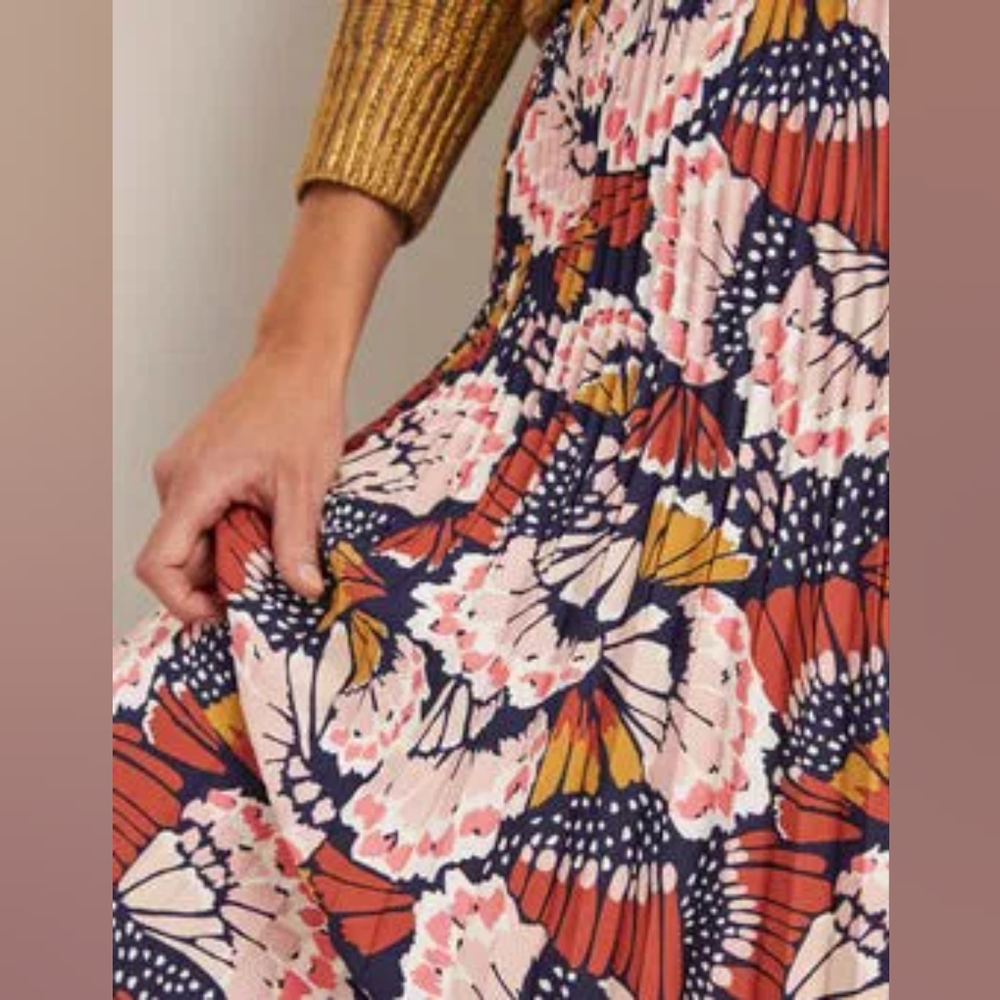 Boden Pleated Floral Midi Skirt Size 16/18 - Picture 9 of 11